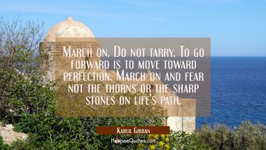 March on. Do not tarry. To go forward is to move toward perfection. March on and fear not the thorn