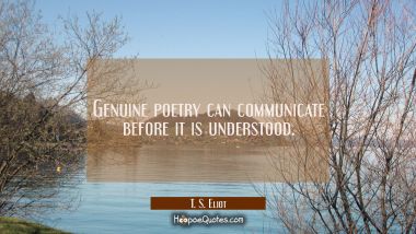Genuine poetry can communicate before it is understood. T. S. Eliot Quotes