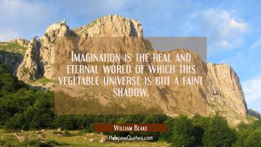 Imagination is the real and eternal world of which this vegetable universe is but a faint shadow. William Blake Quotes