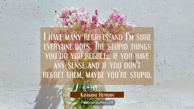 I have many regrets and I'm sure everyone does. The stupid things you do you regret... if you have
