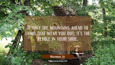 It isn’t the mountains ahead to climb that wear you out; it’s the pebble in your shoe. Muhammad Ali Quotes