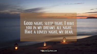 Good night, sleep tight. I have you in my dreams all night. Have a lovely night, my dear. Good Night Quotes